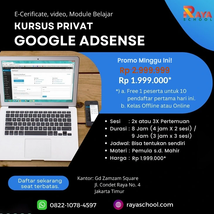 Brosur Kursus Privat Google AdSense Raya School