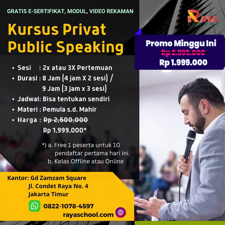 Brosur Kursus Public Speaking Privat Masterclass Raya School