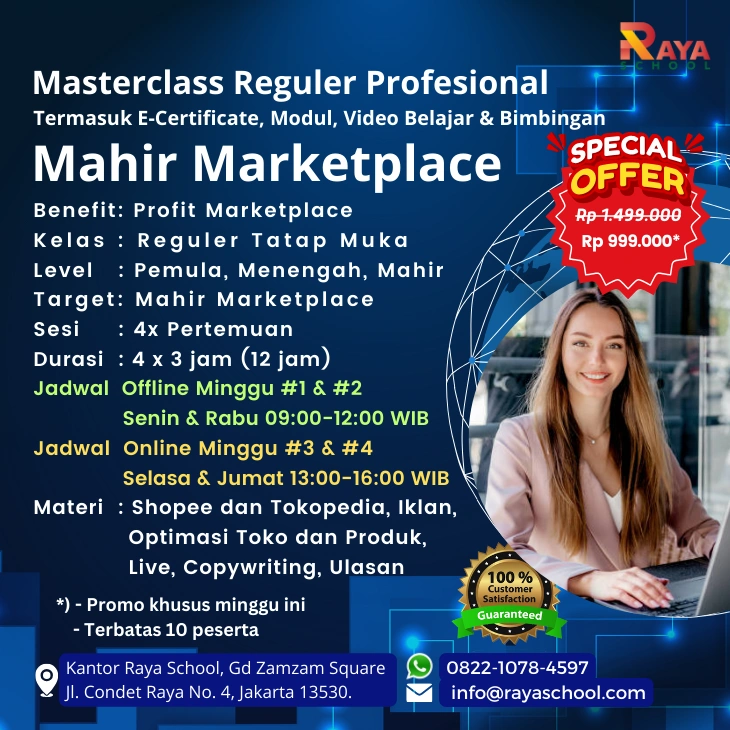 Brosur Kursus Reguler Marketplace Masterclass Offline dan Online Raya School Jakarta