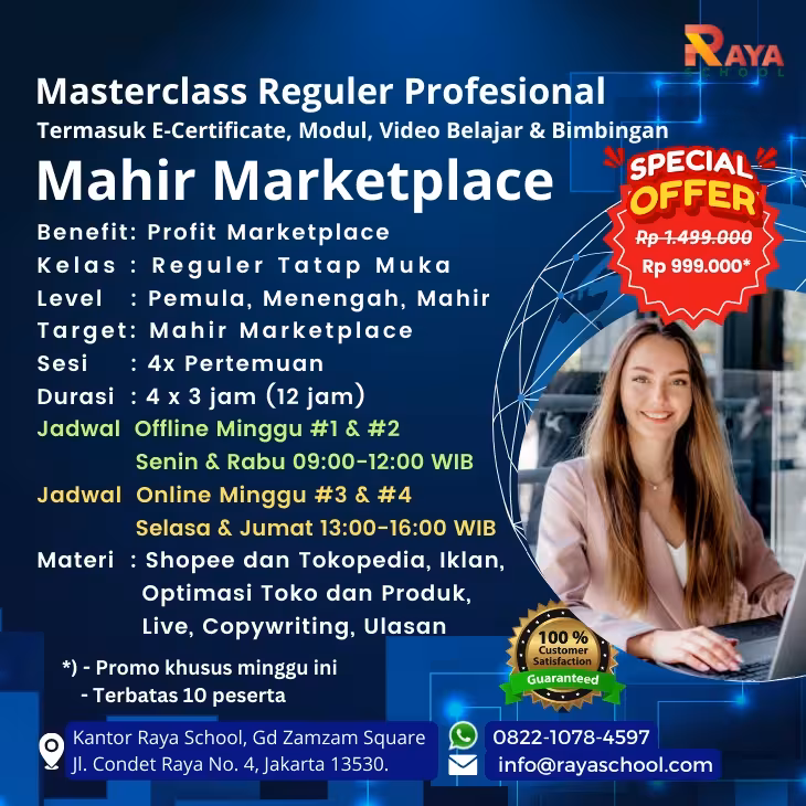 Brosur Kursus Reguler Marketplace Masterclass Offline dan Online Raya School Jakarta