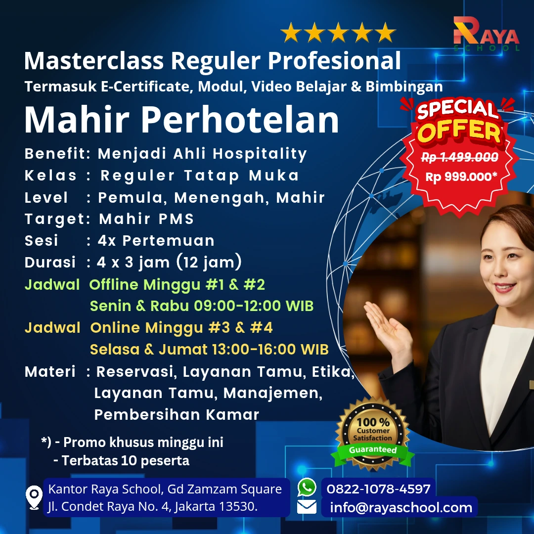 Brosur Kursus Perhotelan Masterclass Reguler Raya School