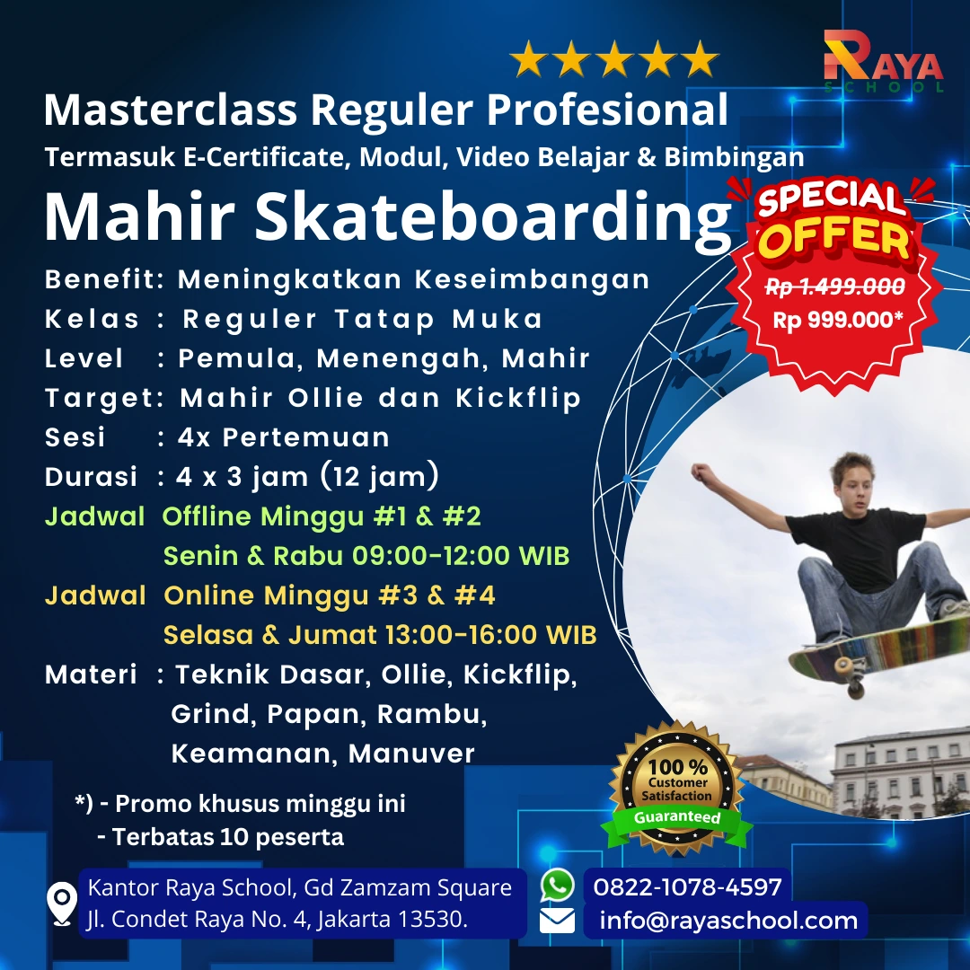 Brosur Kursus Skateboarding Masterclass Reguler Raya School