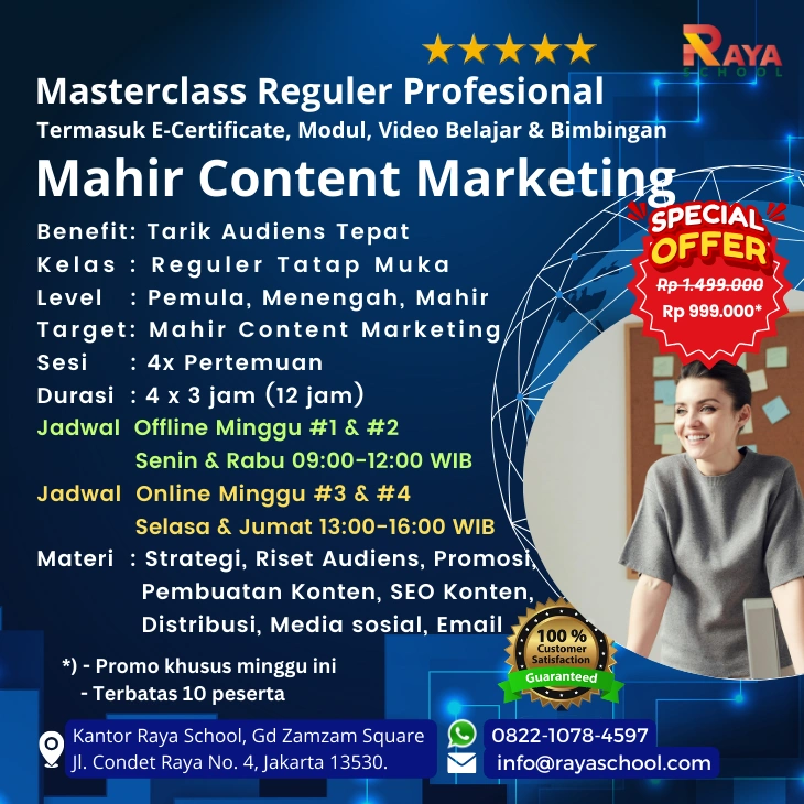 Brosur Kursus Content Marketing Masterclass Reguler Raya School