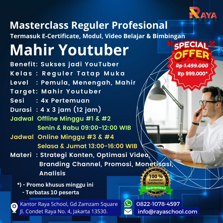Brosur Kursus YouTuber Masterclass Reguler Raya School