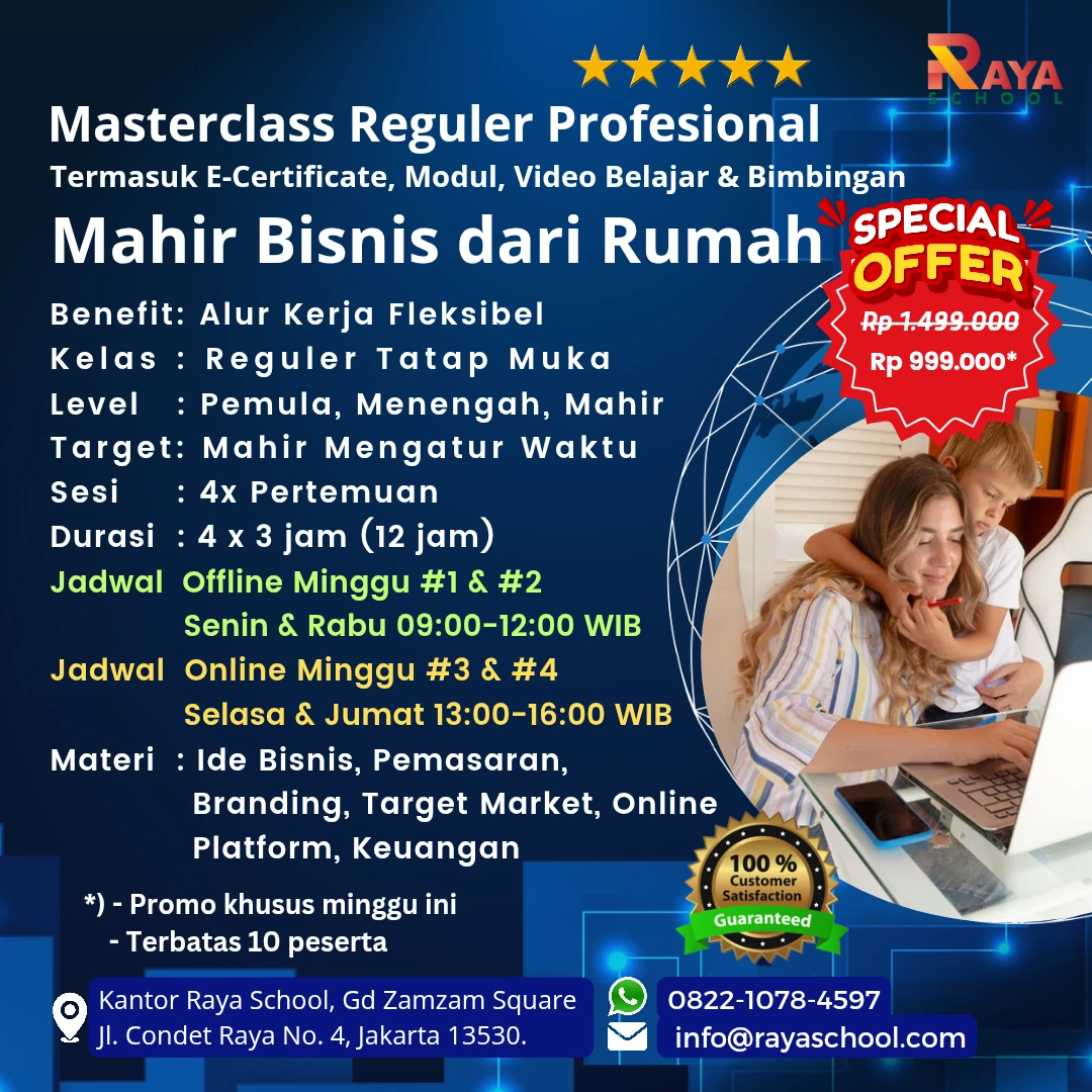 Brosur Kursus Bisnis Dari Rumah Masterclass Reguler Raya School