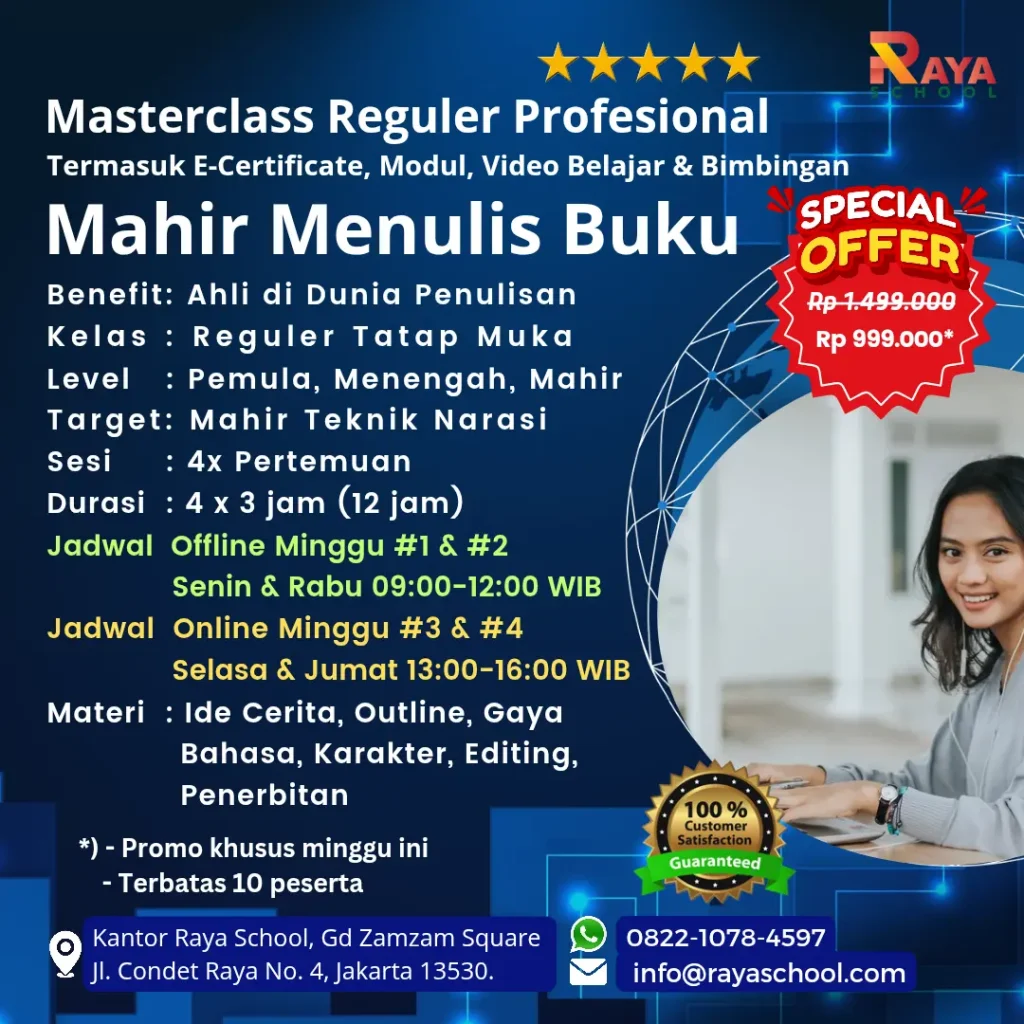 Brosur Kursus Menulis Buku Masterclass Reguler Raya School