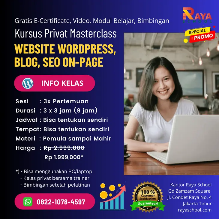 Brosur Kursus WordPress Privat Masterclass Raya School.