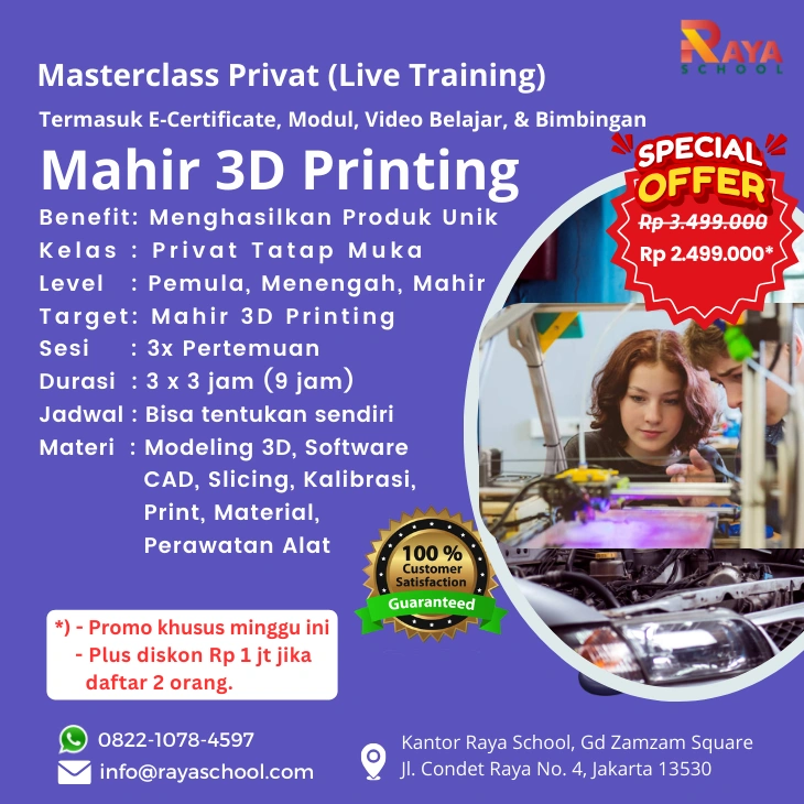 Brosur Kursus 3D Printing Profesional Privat Masterclass Raya School