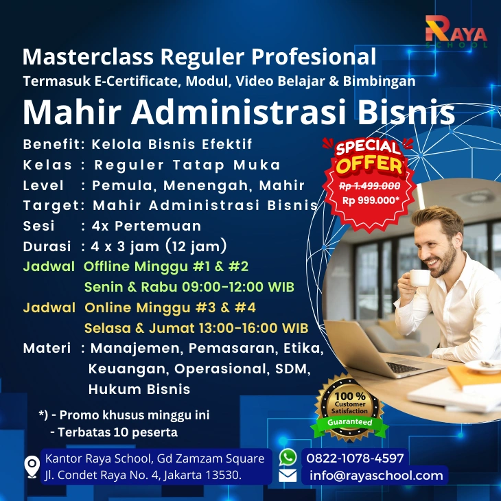 Brosur Kursus Administrasi Bisnis Masterclass Reguler Raya School