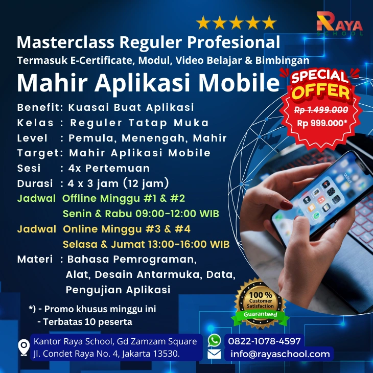 Brosur Kursus Aplikasi Mobile Masterclass Reguler Raya School