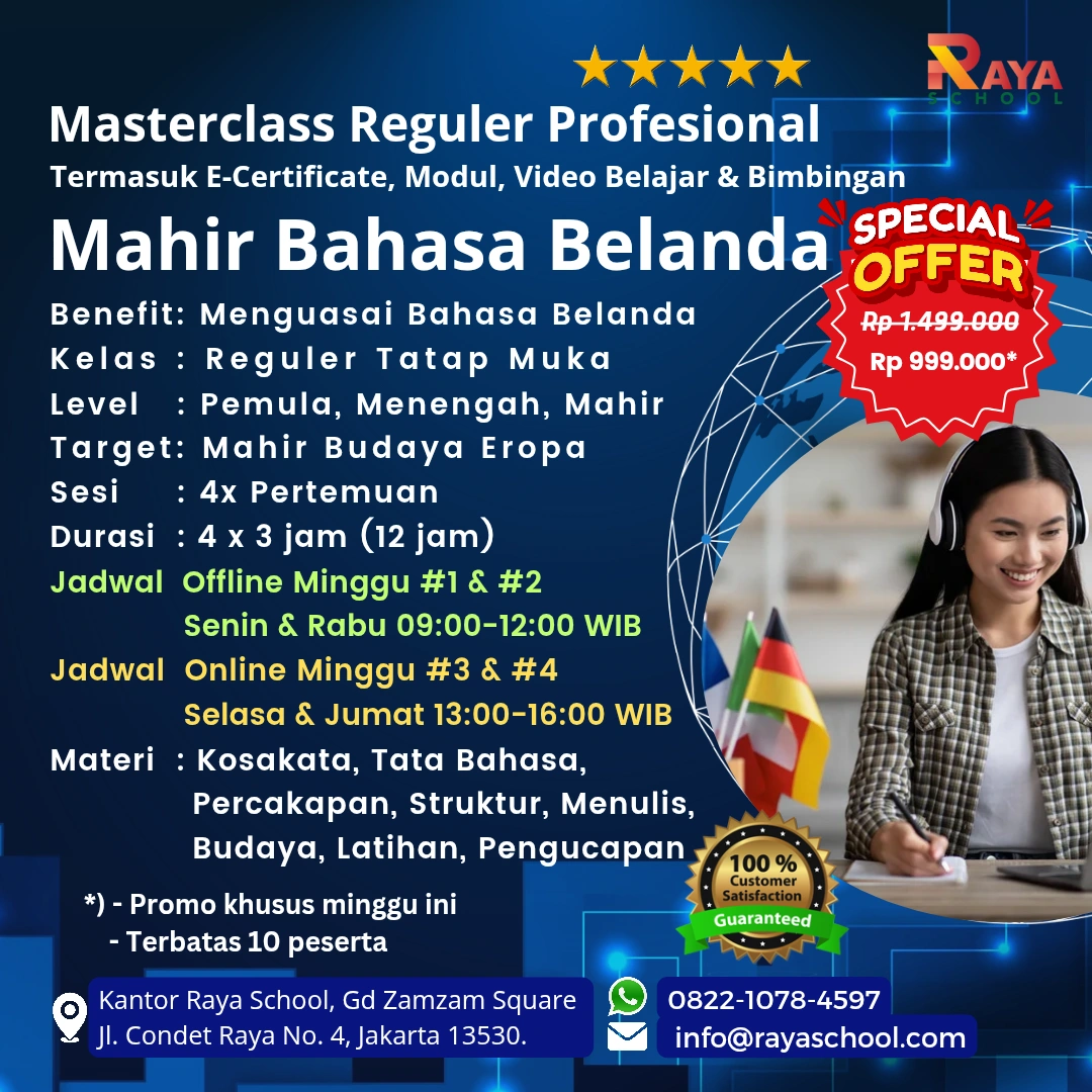 Brosur Kursus Bahasa Belanda Masterclass Reguler Raya School
