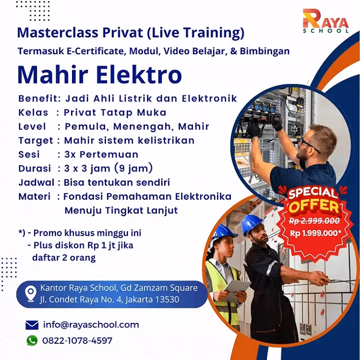 Brosur Kursus Elektro Masterclass Privat Raya School.