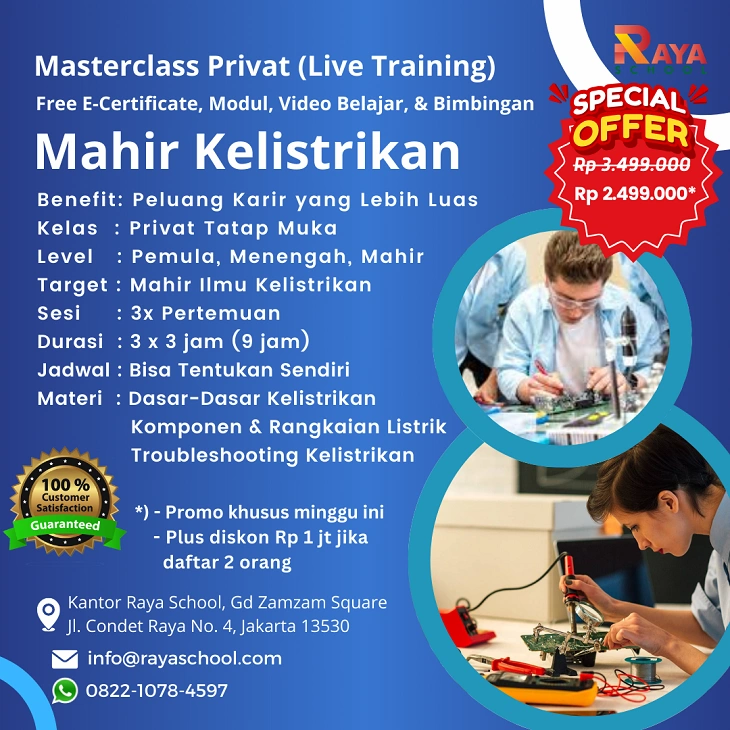 Brosur Kursus Kelistrikan Privat Masterclass VIP Raya School.