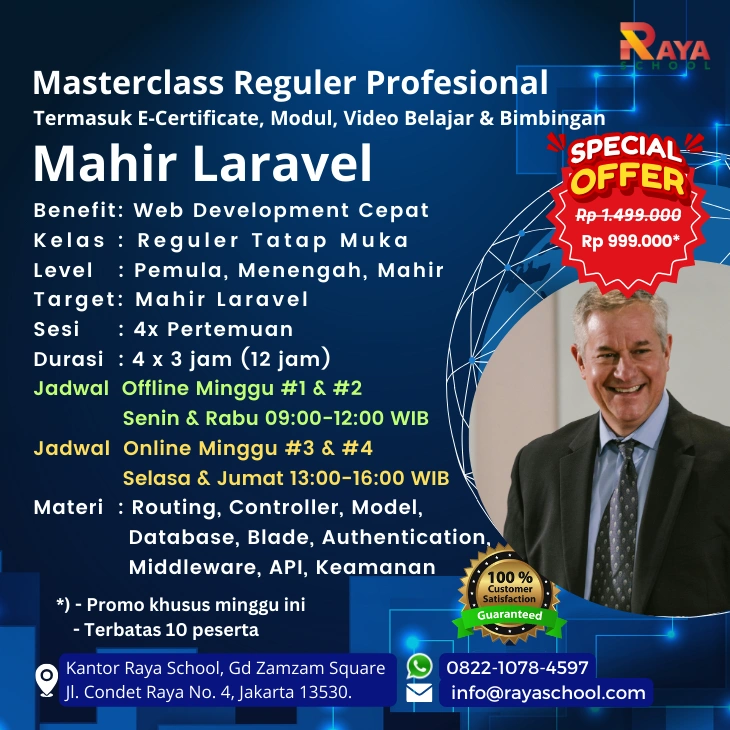 Brosur Kursus Laravel Masterclass Reguler Raya School
