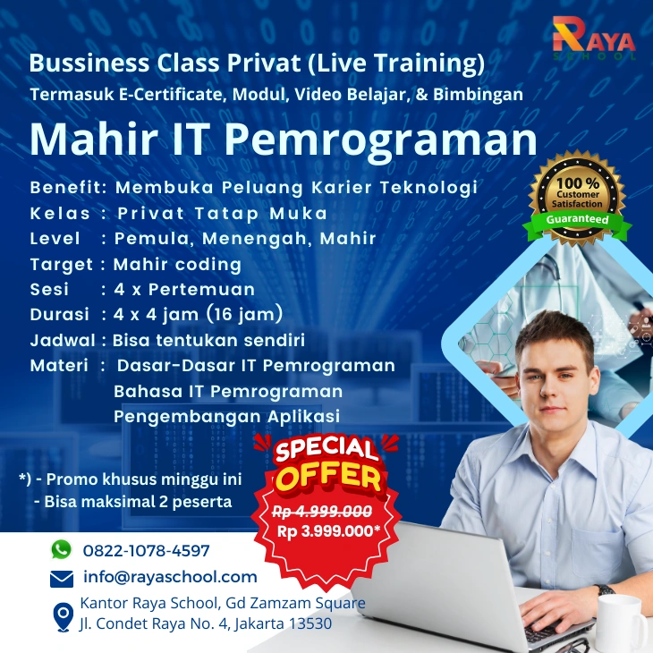 Brosur Kursus Privat IT Programming Profesional Business Class Raya School