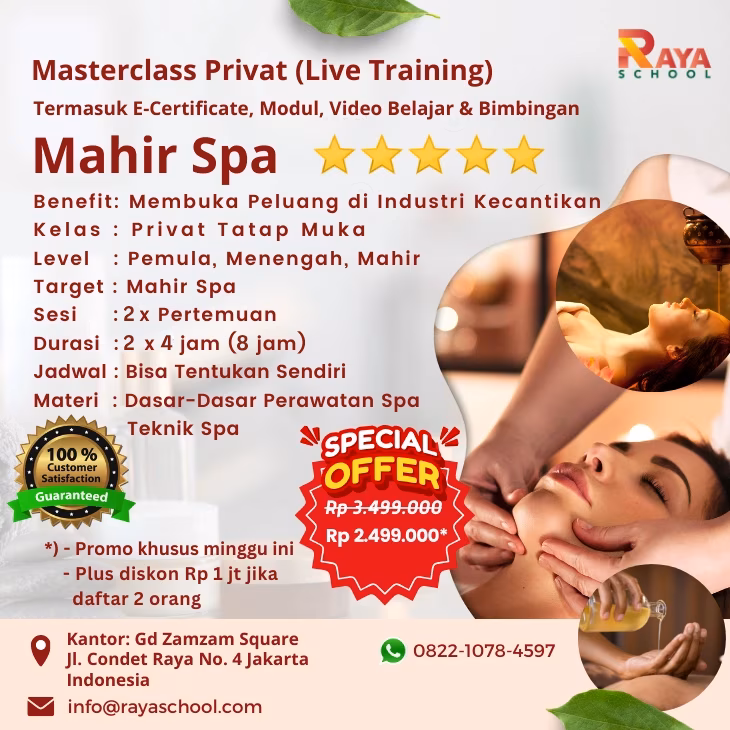 Brosur Kursus Spa Privat Masterclass Raya School