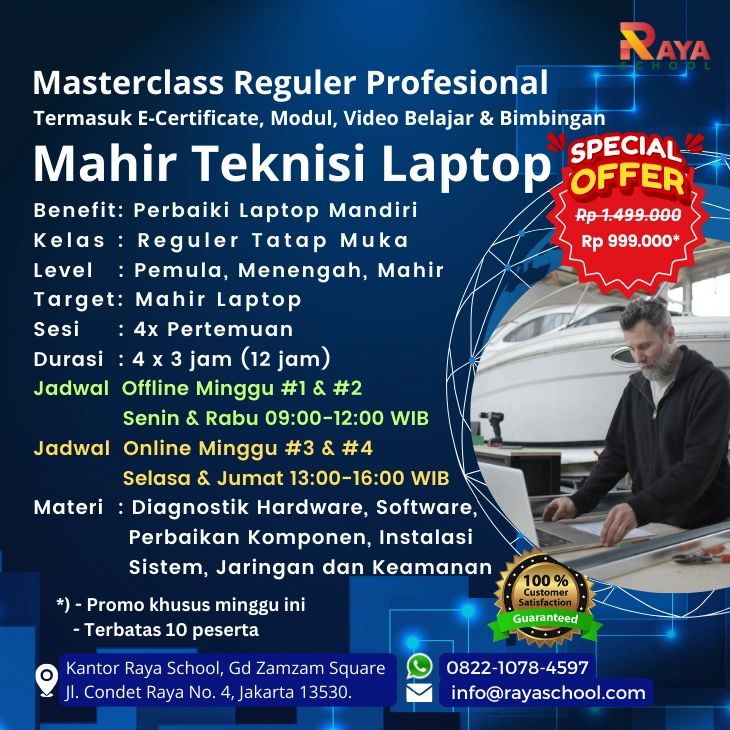 Brosur Kursus Teknisi Laptop Masterclass Reguler Raya School