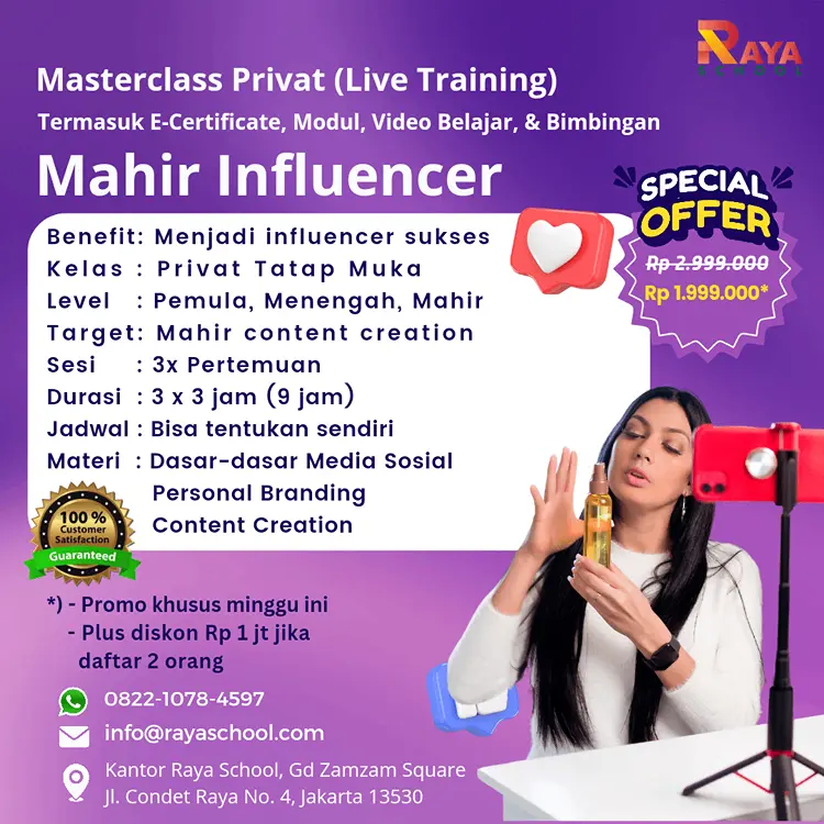 Brosur Kursus influencer Privat Masterclass Raya School