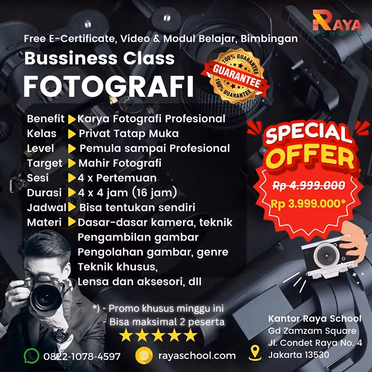 Flyer Kursus Privat Business Class Fotografi Raya School.