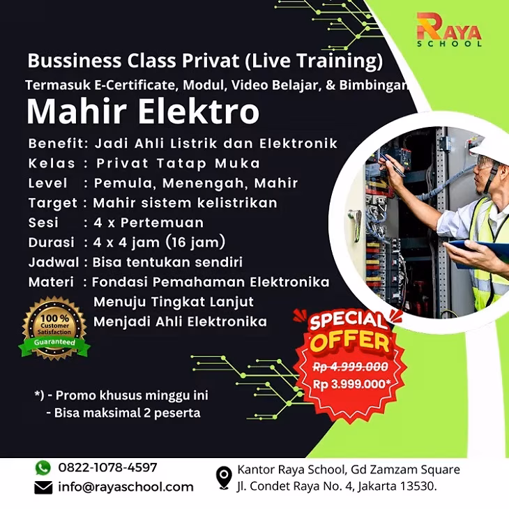Flyer Kursus Privat Elektro Bisnis Raya School.