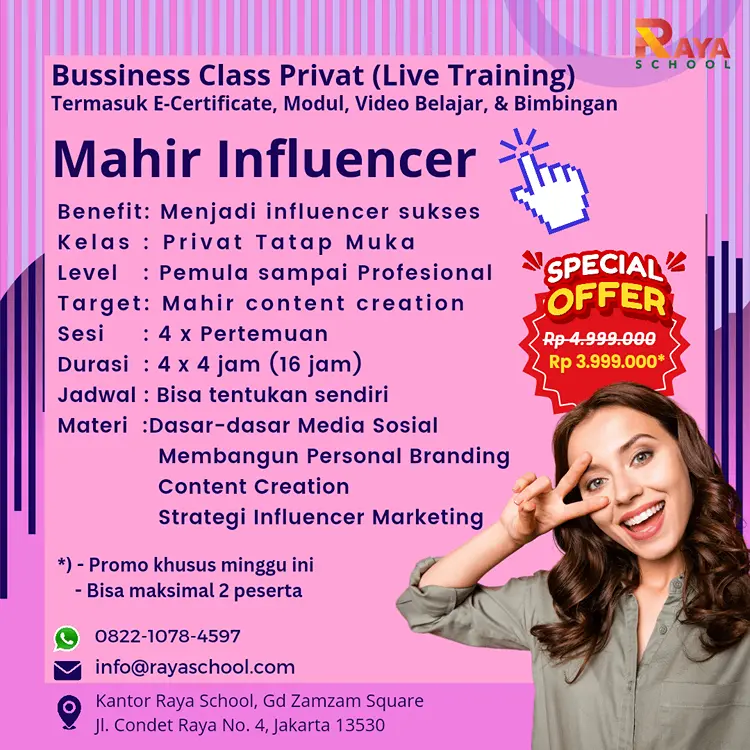 Flyer Kursus Privat influencer Bisnis Raya School