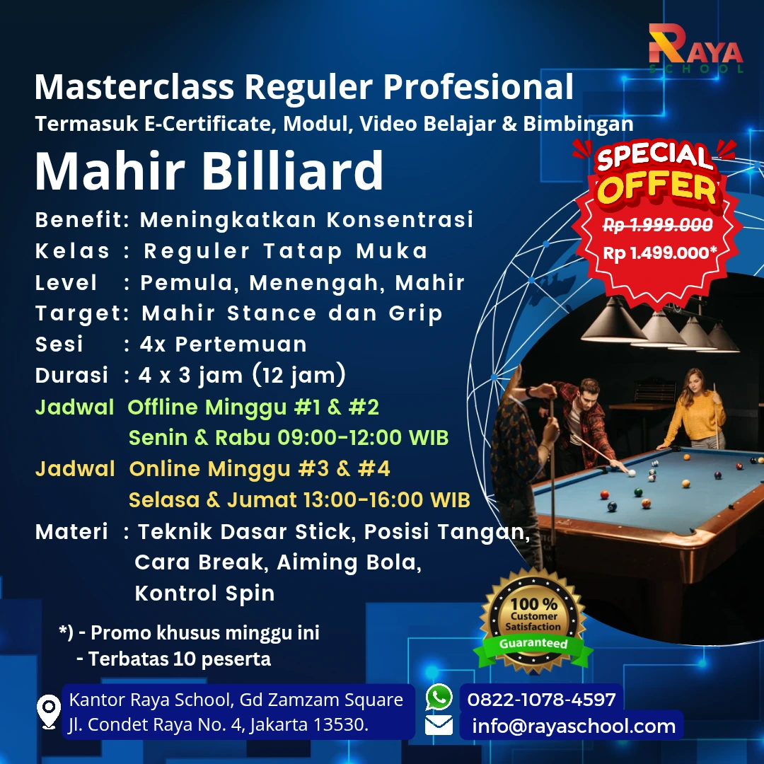 Brosur Kursus Billiard Masterclass Reguler Raya School