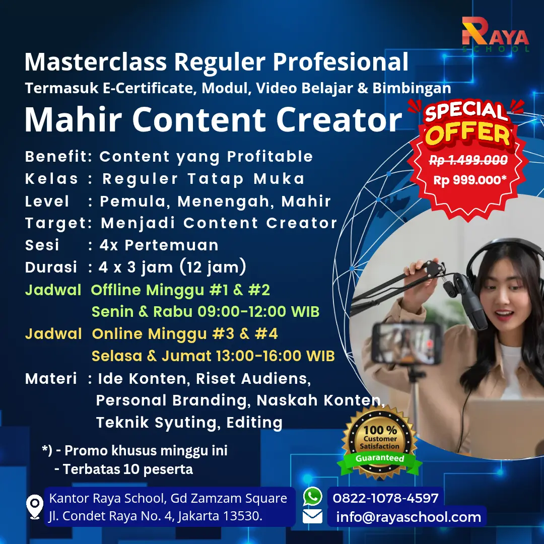 Brosur Kursus Content Creator Masterclass Reguler Raya School