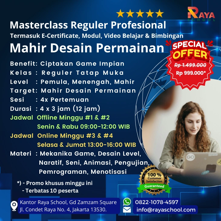 Brosur Kursus Desain Permainan Masterclass Reguler Raya School