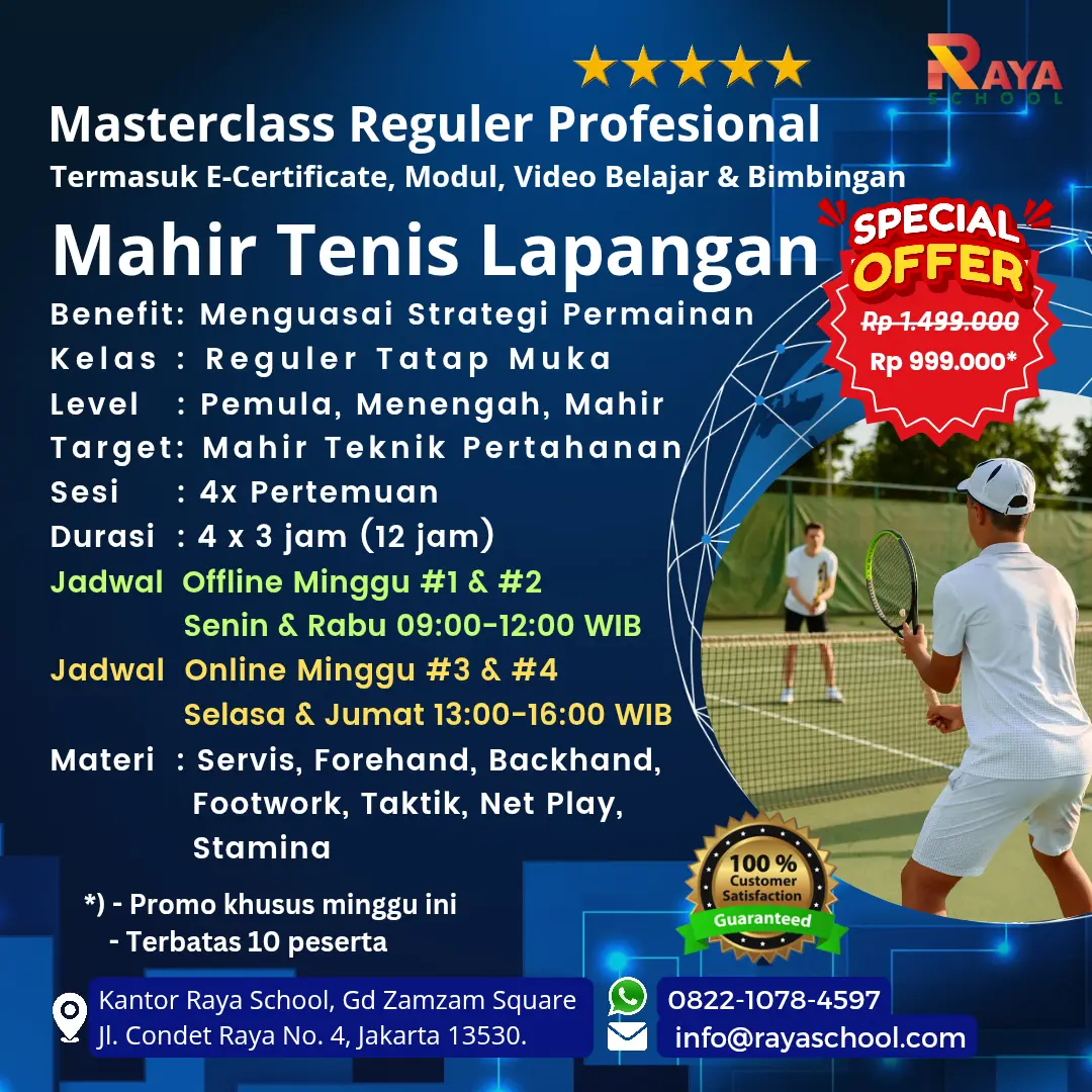Brosur Kursus Tenis Lapangan Masterclass Reguler Raya School