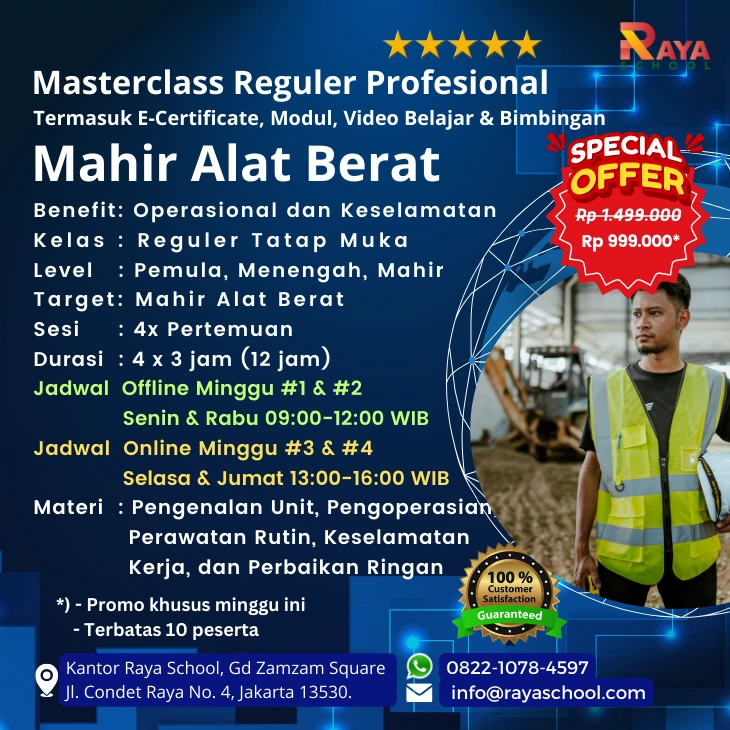 Brosur kursus alat berat Masterclass Reguler Raya School