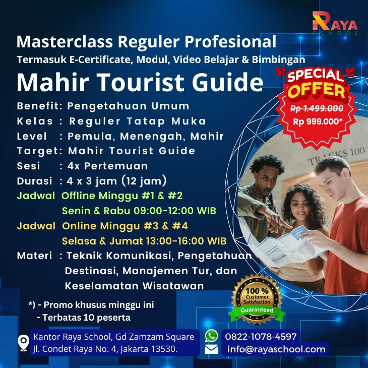 Brosur paket Masterclass Reguler Kursus Tourist Guide Raya School