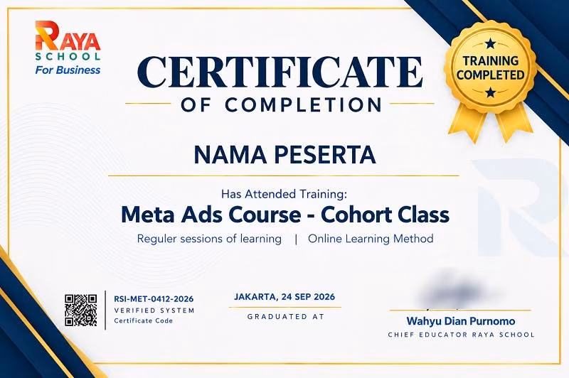 Contoh Sertifikat Kursus Meta Ads Raya School