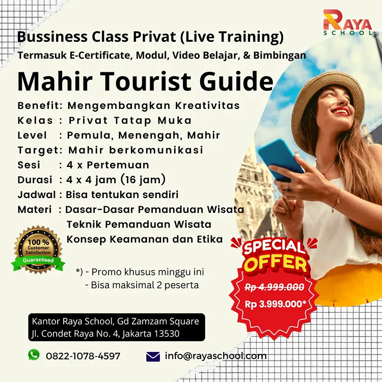 Flyer paket Business Class Privat Kursus Tourist Guide Raya School